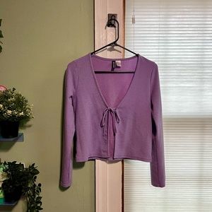 Divided Cropped Tie-Front Long Sleeve Shirt